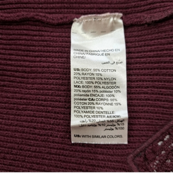 Chico's Women's Long Sleeve Burgundy Blouse/Sweater Ribbed Lace Size 2P … - Picture 12 of 16